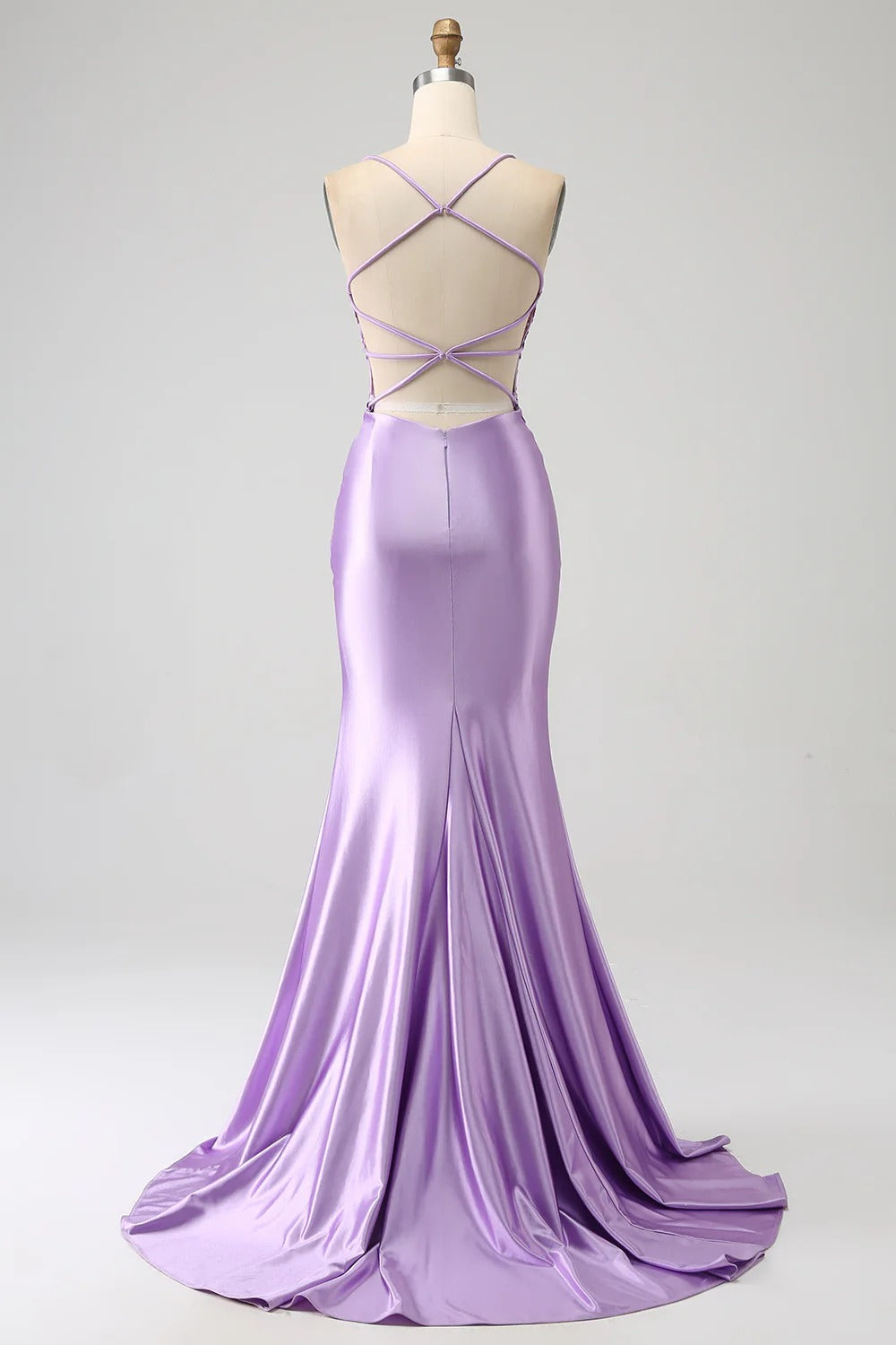 Lilla Sirena Scollo a V Aperto Indietro in rilievo Appliques Prom Dresses con fessura