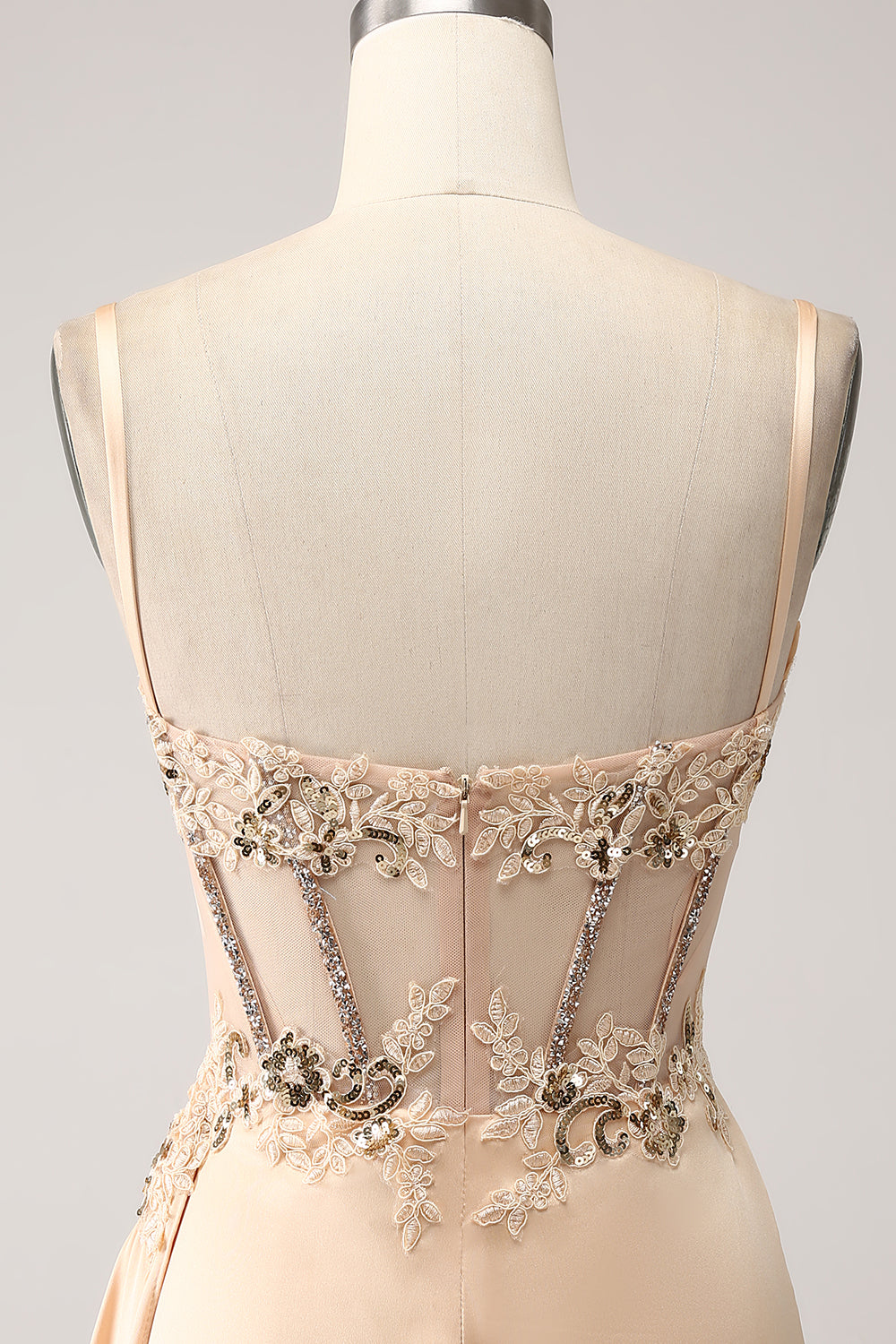 Elegante Champagne Mermaid plissettato abito da ballo in raso con applicazioni