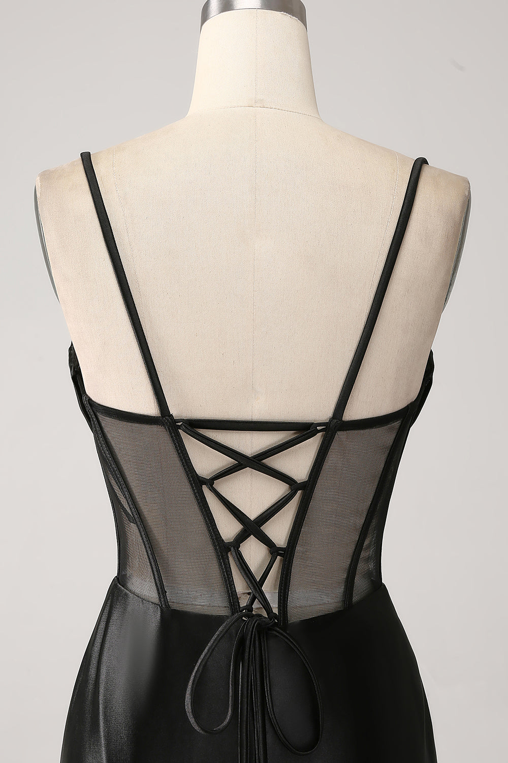 Sirena Sweetheart Nero Satin Abito Lungo Prom Con Perline