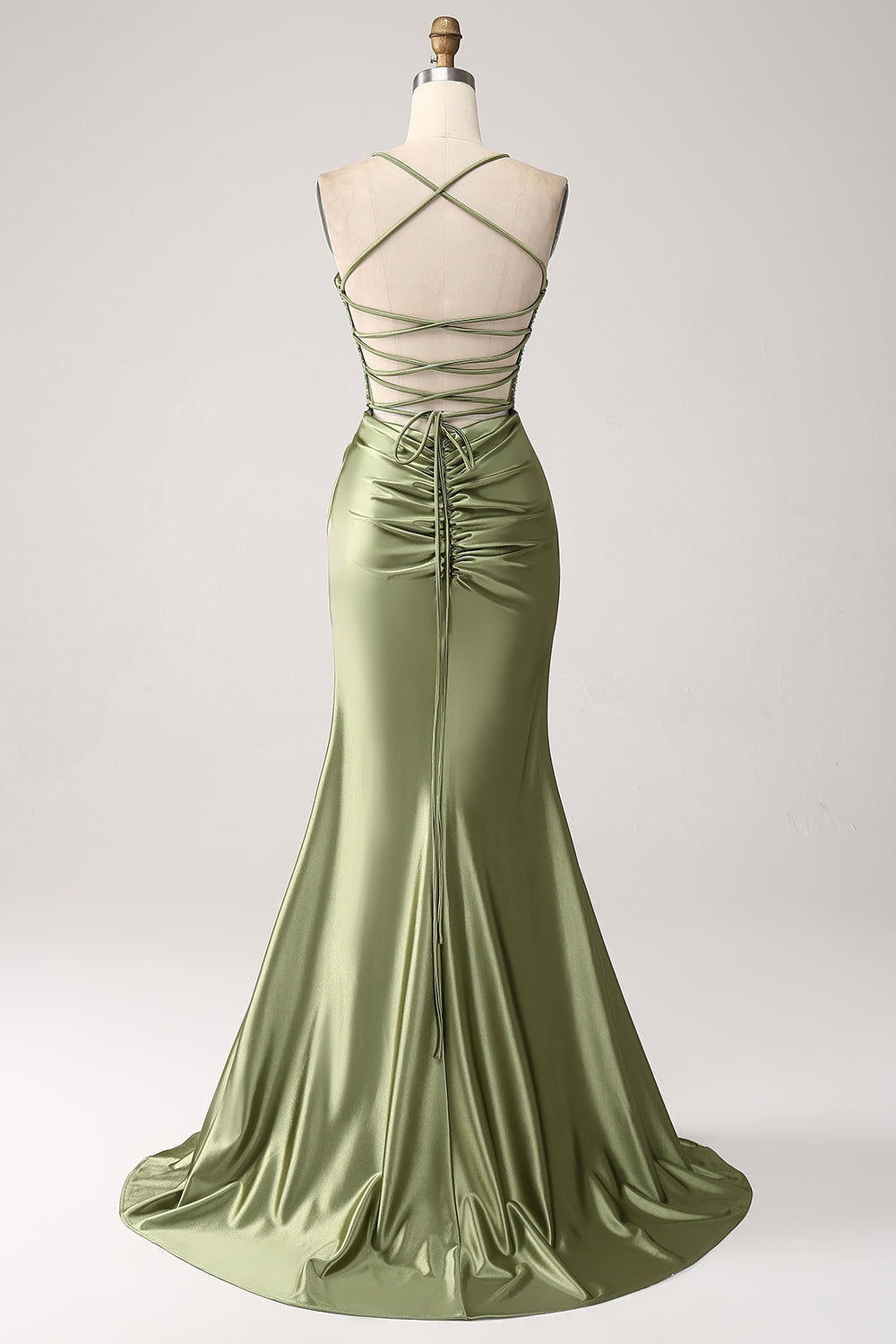 Army Green Mermaid Cowl Neckline Paillettes Abito da ballo lungo con fessura