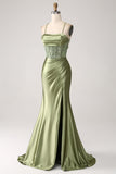 Army Green Mermaid Cowl Neckline Paillettes Abito da ballo lungo con fessura