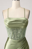 Army Green Mermaid Cowl Neckline Paillettes Abito da ballo lungo con fessura