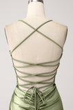 Army Green Mermaid Cowl Neckline Paillettes Abito da ballo lungo con fessura