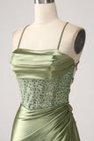 Army Green Mermaid Cowl Neckline Paillettes Abito da ballo lungo con fessura