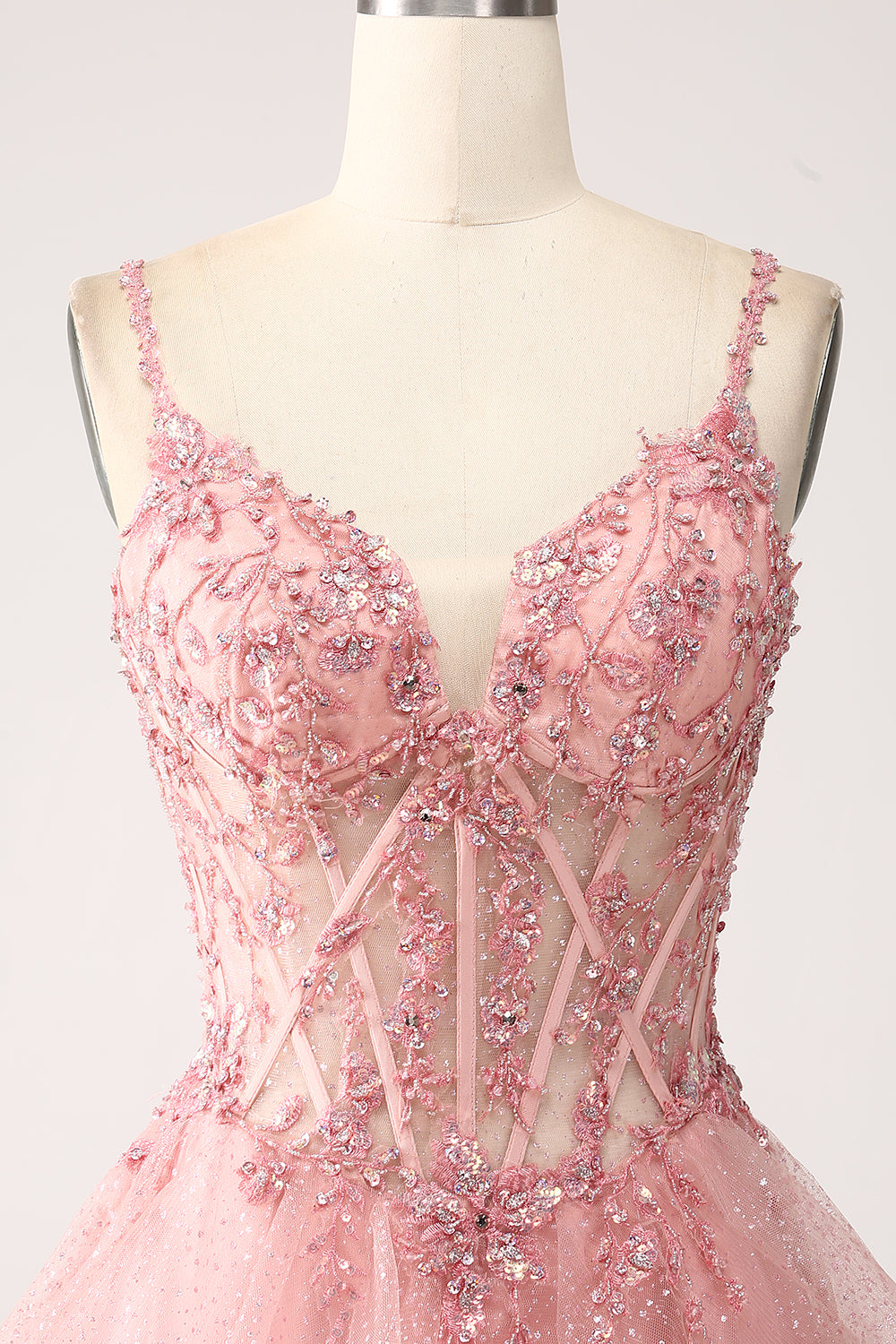 Blush A-Line Spalline Sottili A Più Livelli Tulle Corsetto Abito Lungo Cerimonia