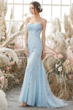 Abito da ballo a sirena con spalline blu