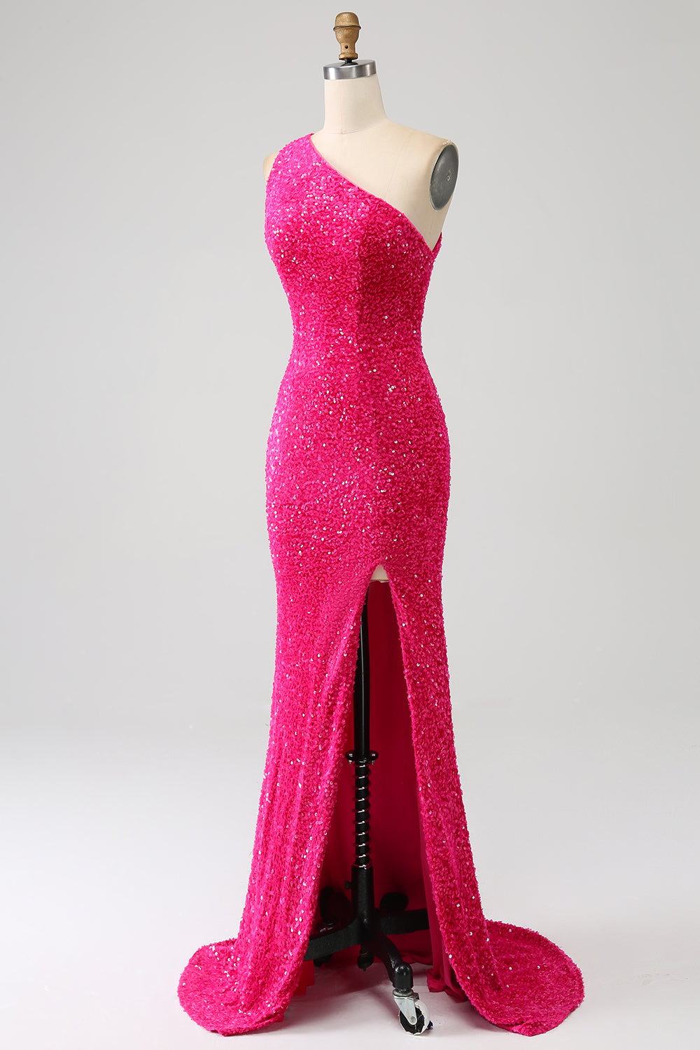 Sparkly Mermaid One Shoulder Paillettes Paillettes Abito Lungo Prom con Spacco