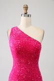 Sparkly Mermaid One Shoulder Paillettes Paillettes Abito Lungo Prom con Spacco