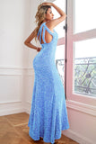Blu Reale Glitter Vestito da festa con spacco
