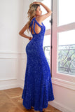 Blu Reale Glitter Vestito da festa con spacco