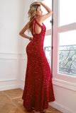 Sparkly Mermaid One Shoulder Paillettes Paillettes Abito Lungo Prom con Spacco