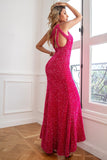 Abito da ballo di paillettes nere con spacco