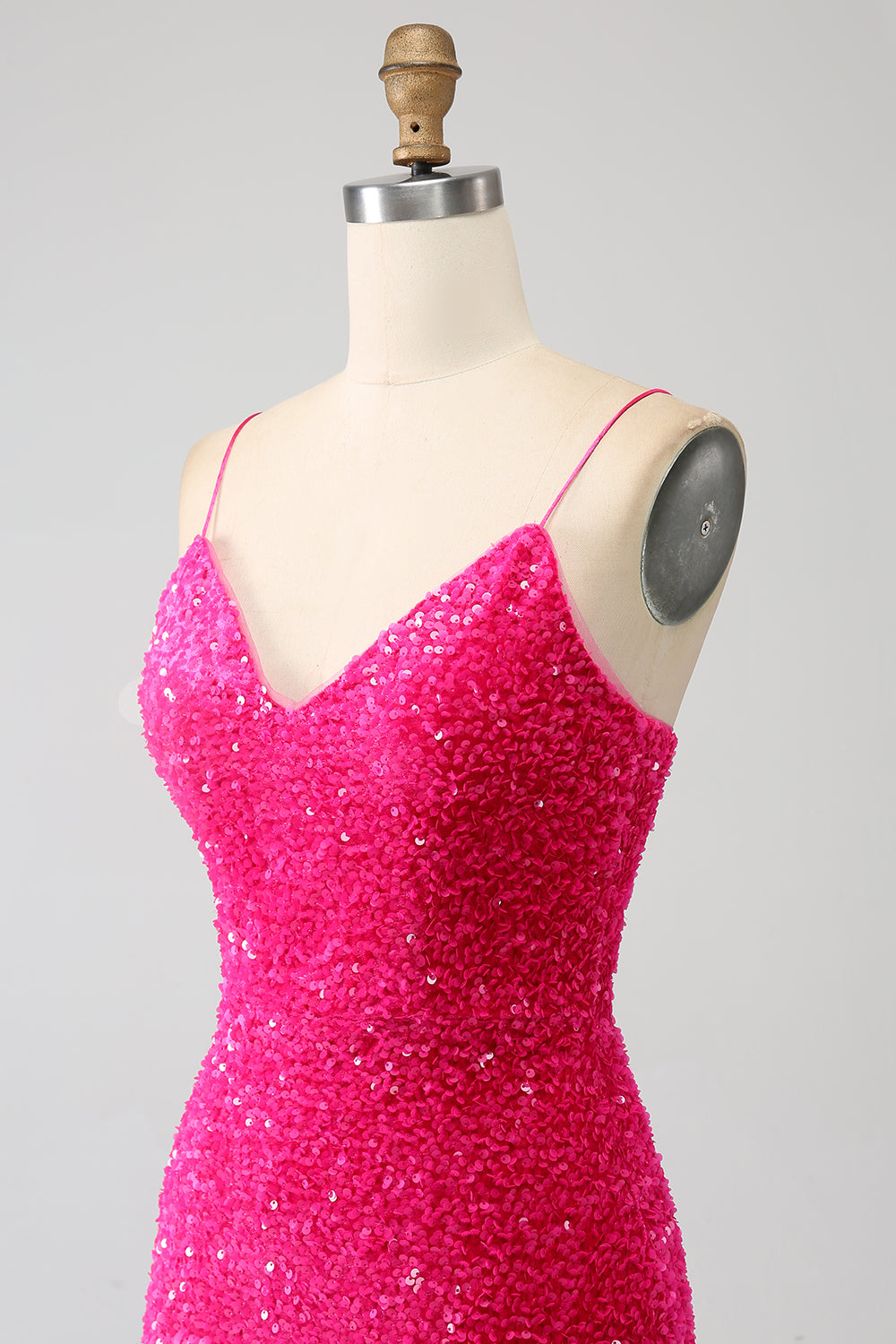 Fucsia Sirena Spalline sottili Scollo a V Paillettes vestito da ballo con Spacco