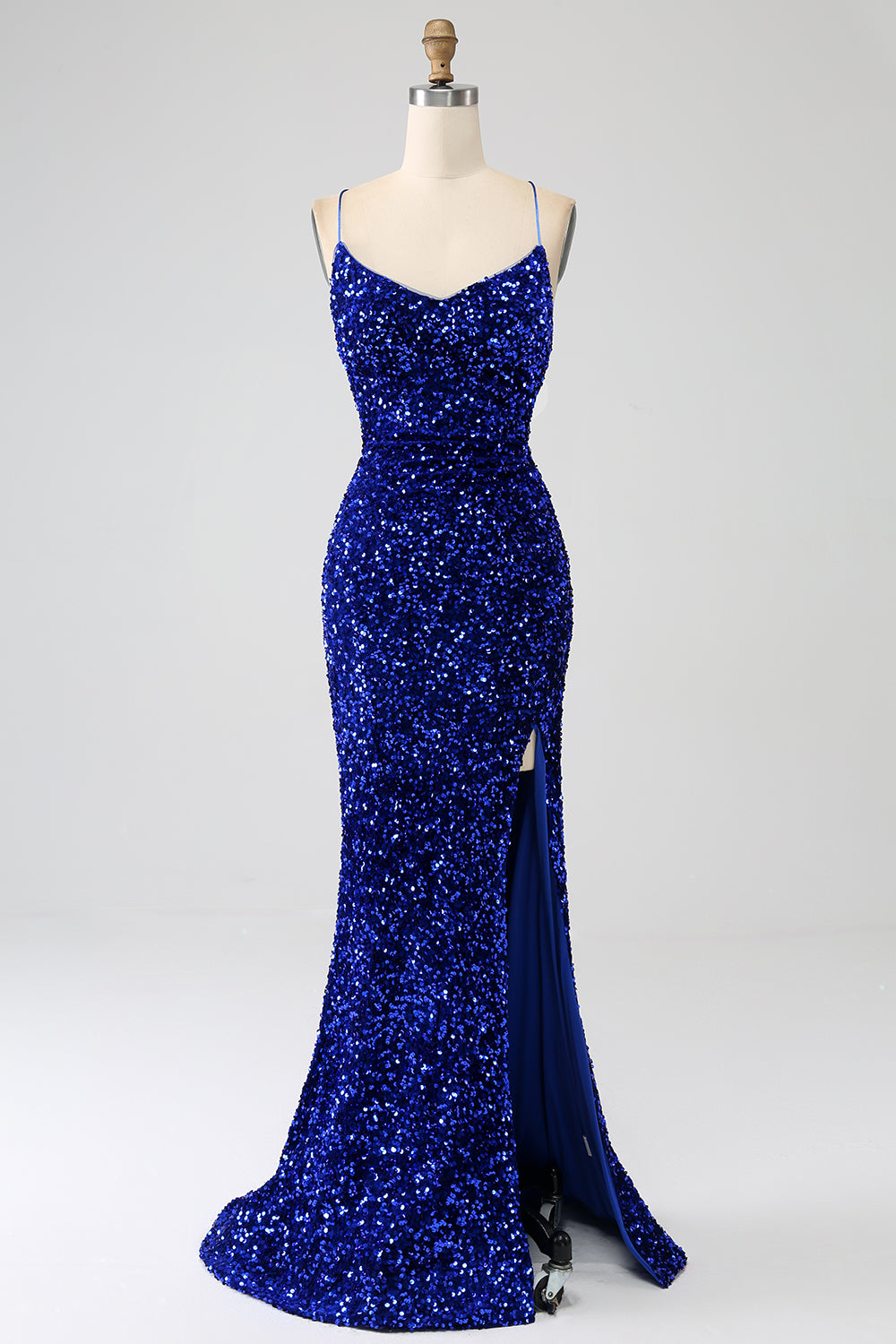 Fucsia Sirena Spalline sottili Scollo a V Paillettes vestito da ballo con Spacco