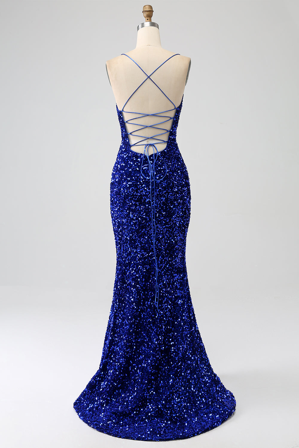 Fucsia Sirena Spalline sottili Scollo a V Paillettes vestito da ballo con Spacco