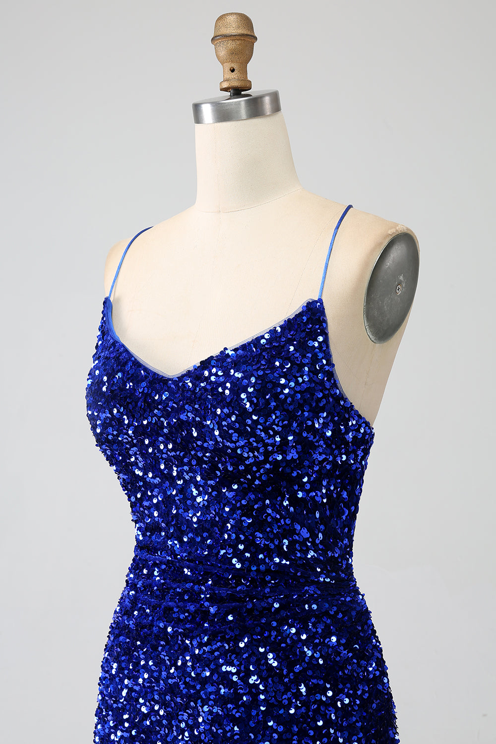 Fucsia Sirena Spalline sottili Scollo a V Paillettes vestito da ballo con Spacco