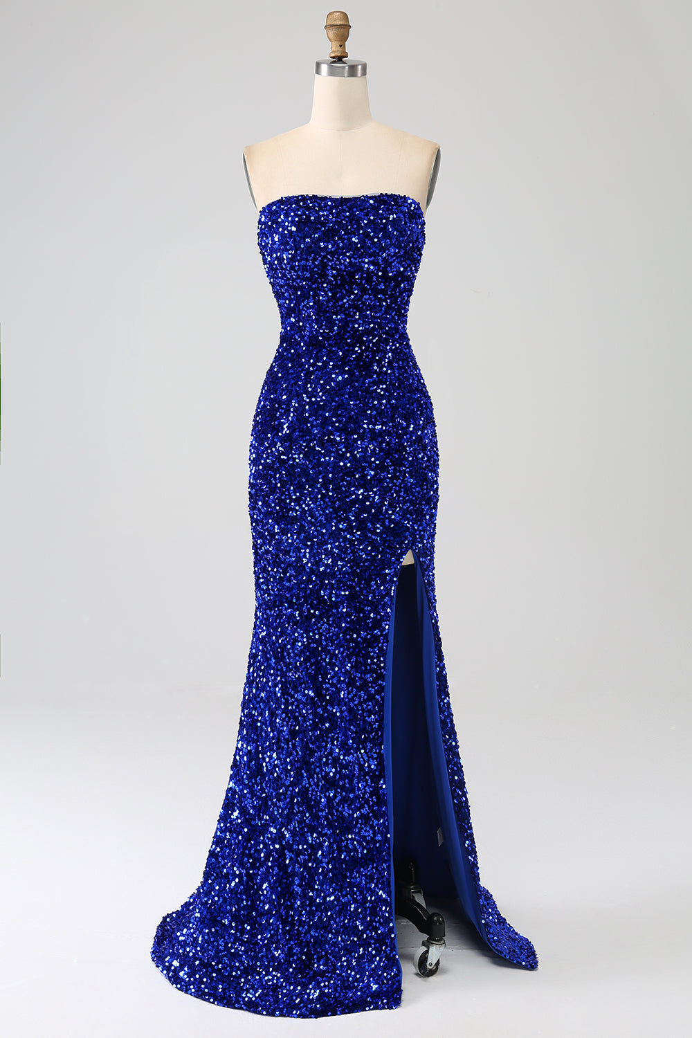 Blu Reale Sirena senza spalline paillettes abito lungo da ballo con fessura