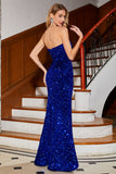 Sirena senza spalline paillettes lungo Blu Reale Abito da ballo con fessura