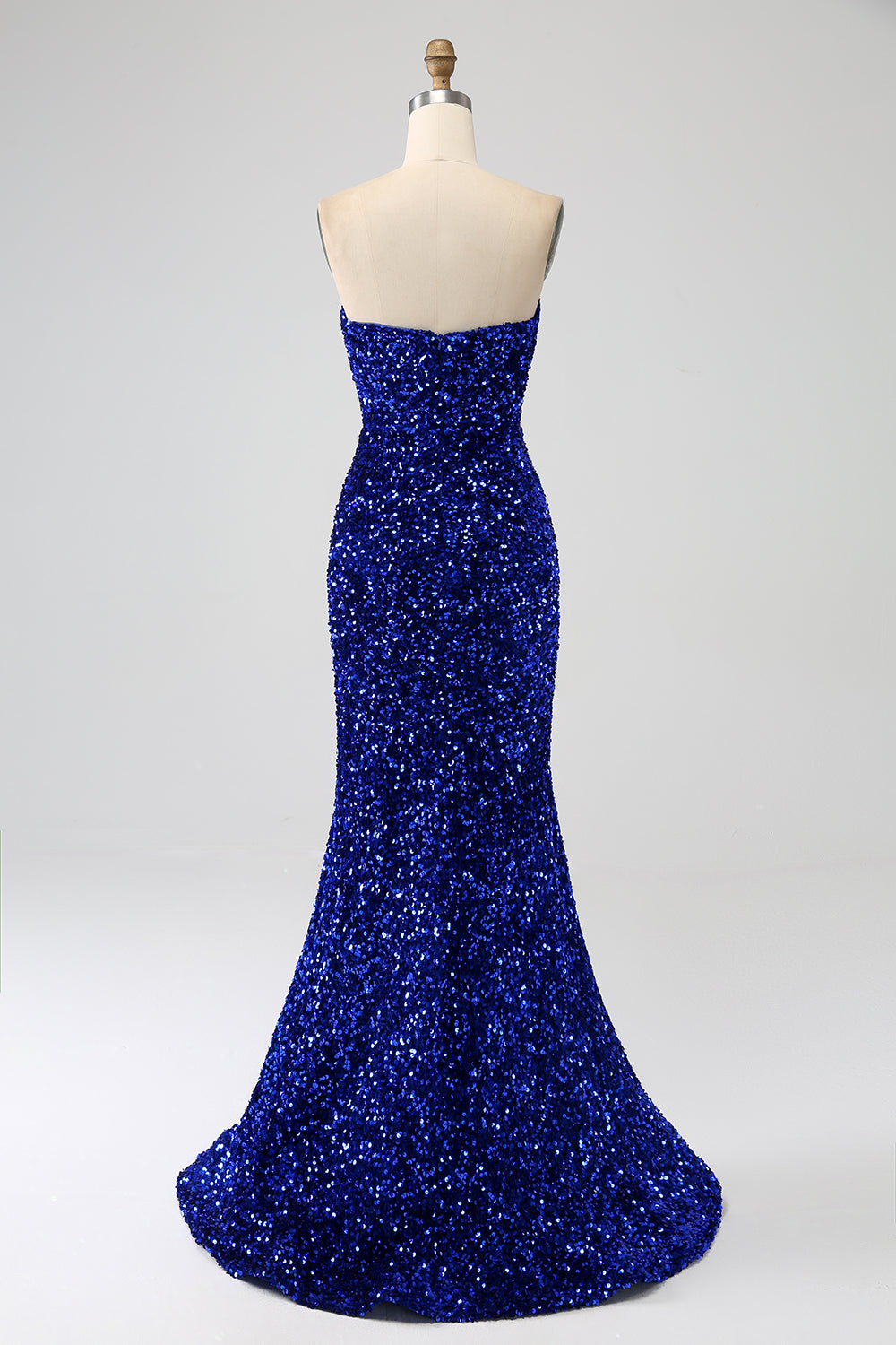 Blu Reale Sirena senza spalline paillettes abito lungo da ballo con fessura