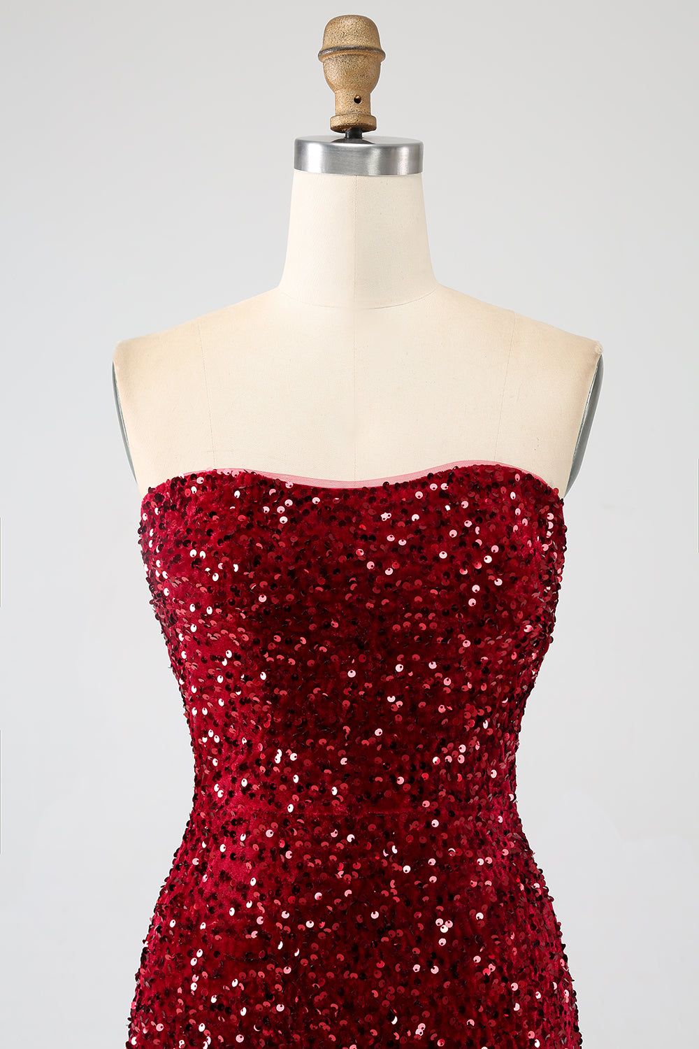 Rosso senza spalline paillettes lungo sirena abito da ballo con fessura