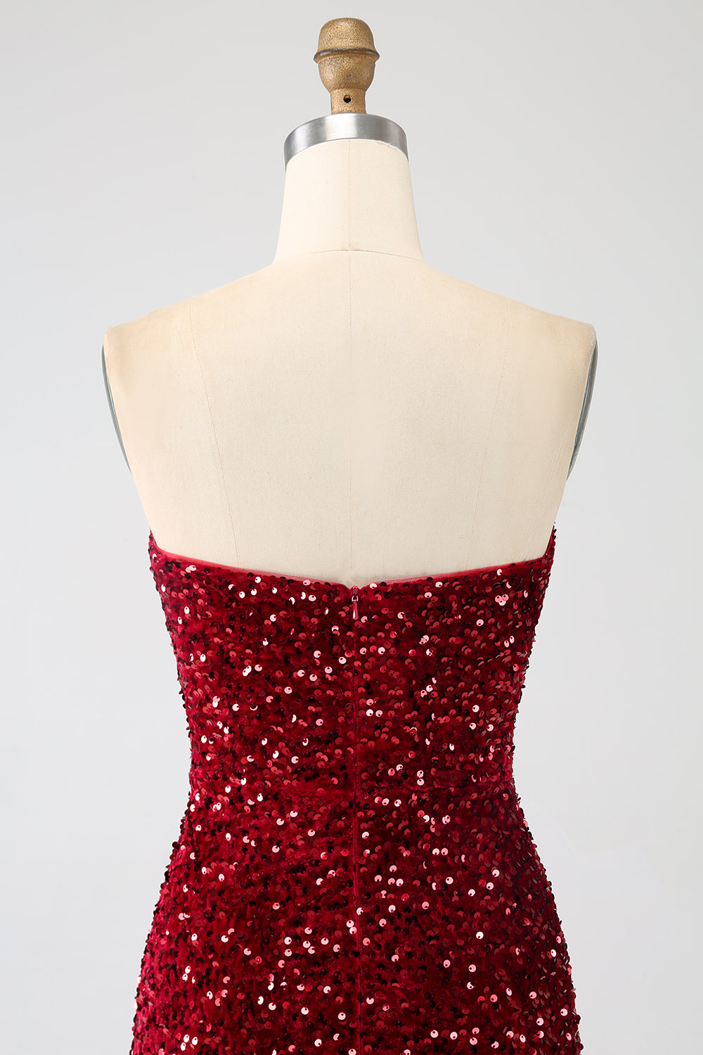 Rosso senza spalline paillettes lungo sirena abito da ballo con fessura