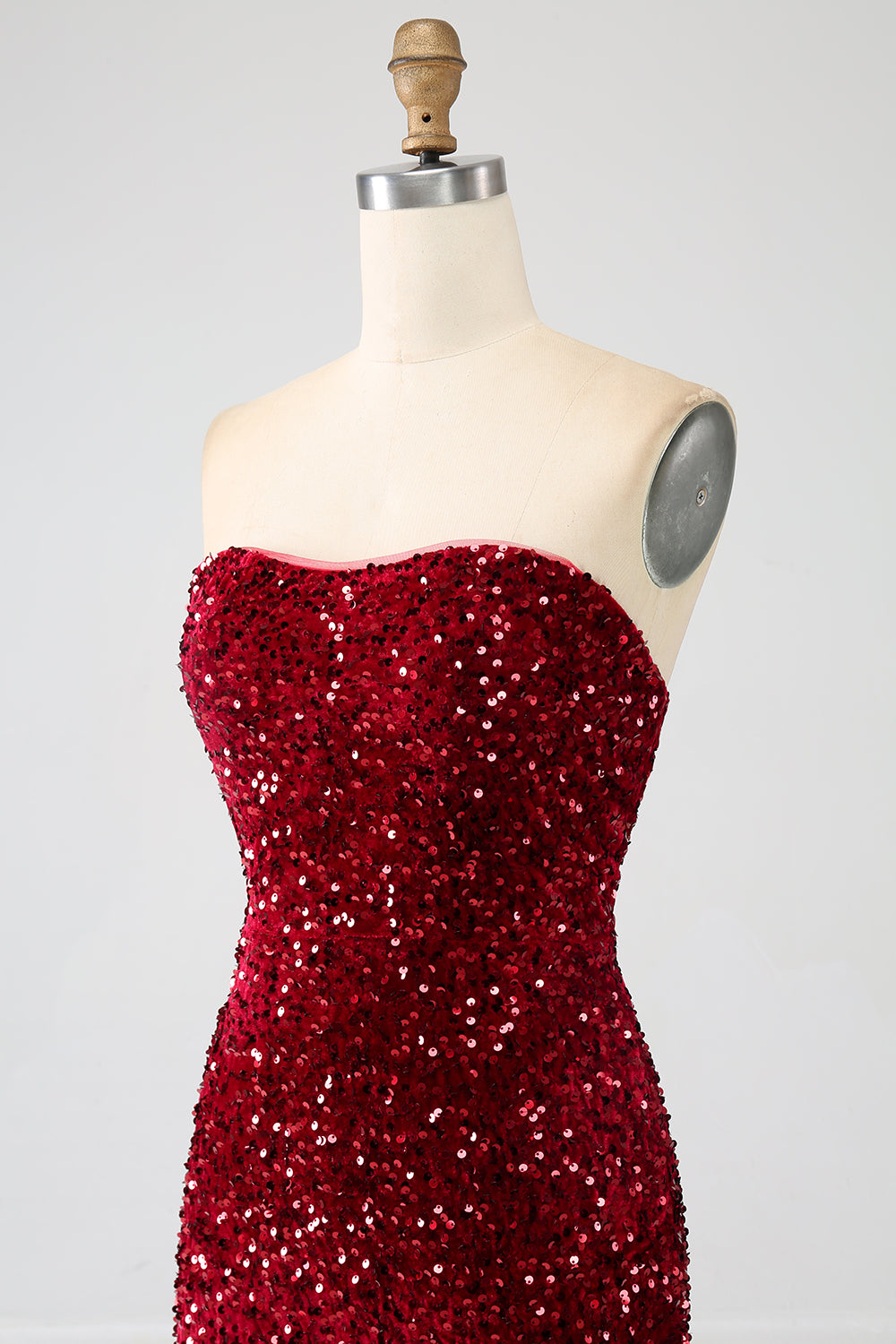 Rosso senza spalline paillettes lungo sirena abito da ballo con fessura