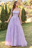 Abito da cerimonia in tulle viola con applique