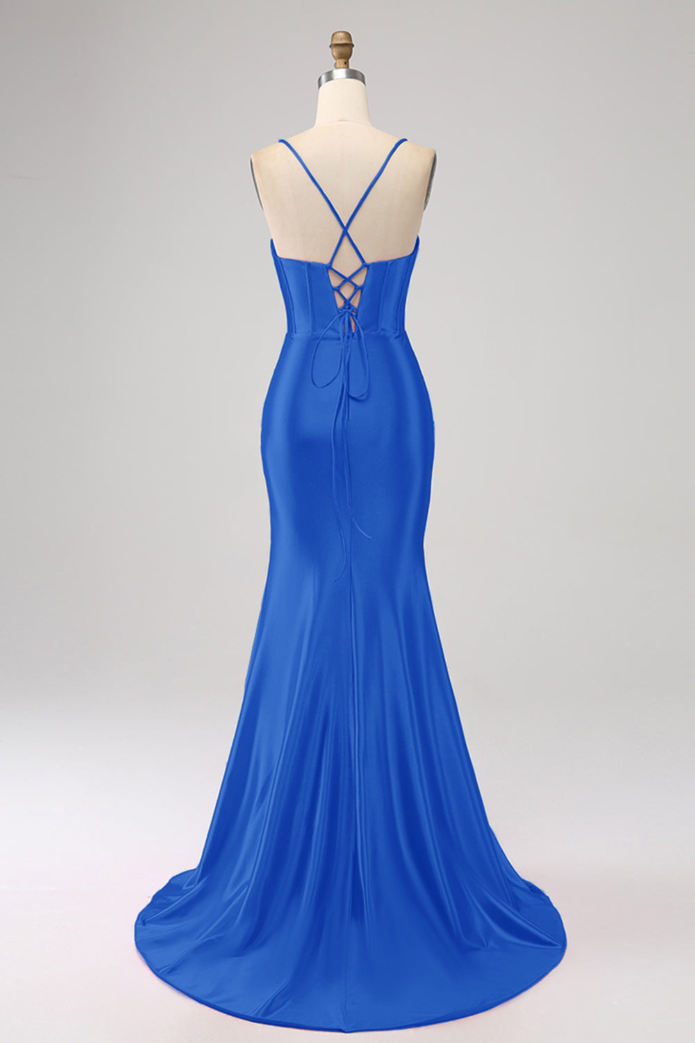 Splendida sirena rossa Spalline sottili Corsetto Abito da ballo con spacco anteriore