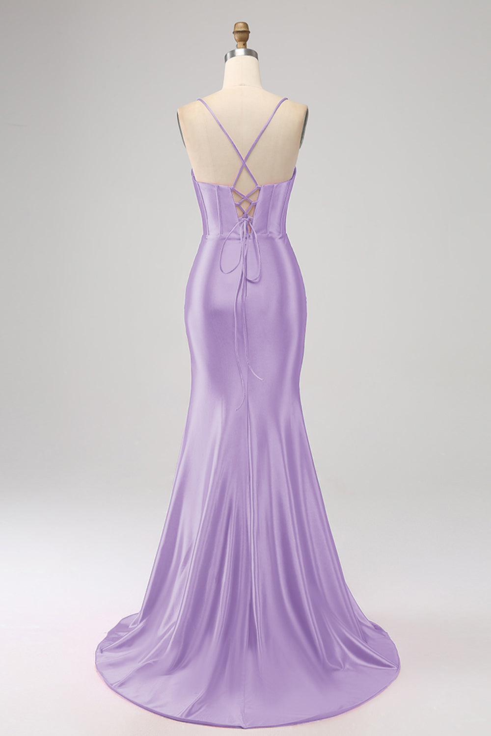Splendida sirena rossa Spalline sottili Corsetto Abito da ballo con spacco anteriore