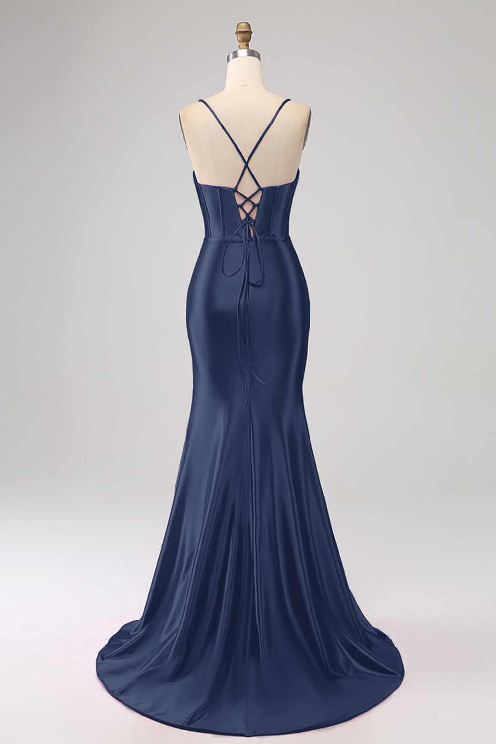 Splendida sirena rossa Spalline sottili Corsetto Abito da ballo con spacco anteriore