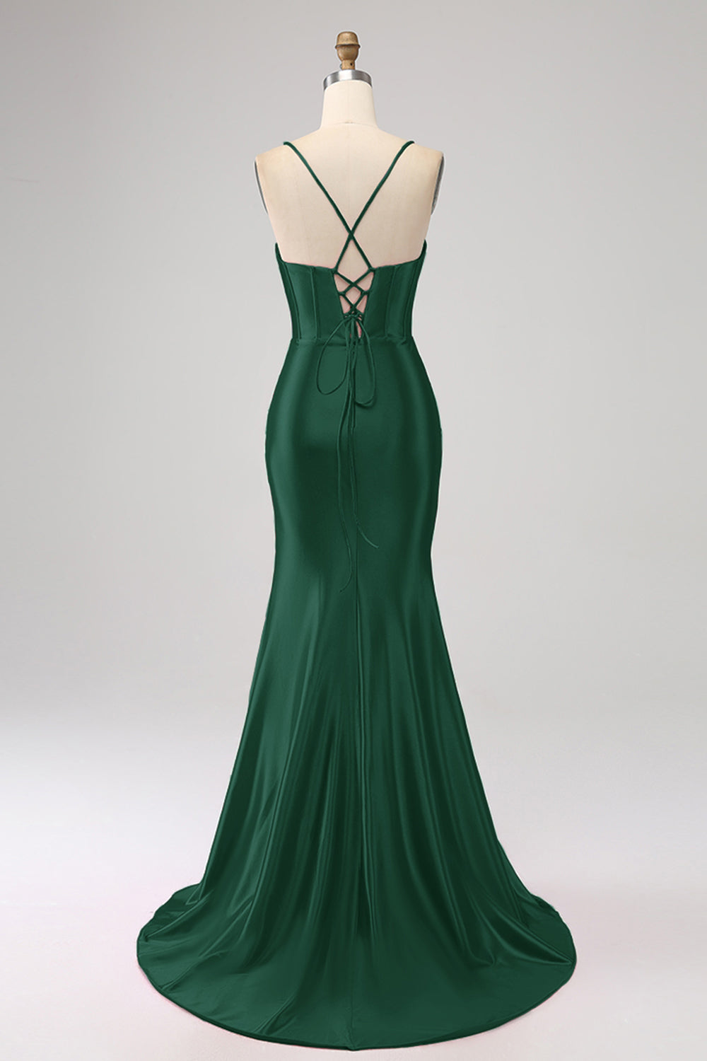 Splendida sirena rossa Spalline sottili Corsetto Abito da ballo con spacco anteriore
