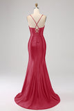 Splendida sirena nera Spalline sottili Corsetto Abito da ballo con spacco frontale
