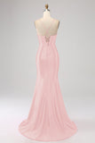 Splendida sirena nera Spalline sottili Corsetto Abito da ballo con spacco frontale