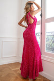 Blu Reale Glitter Vestito da festa con spacco