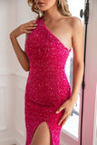 Blu Reale Glitter Vestito da festa con spacco
