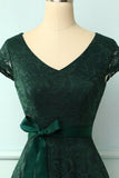 Abito in pizzo verde damigella d'onore con scollo a V
