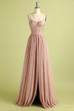 Abito da ballo con spalline davanti spaccate rosa