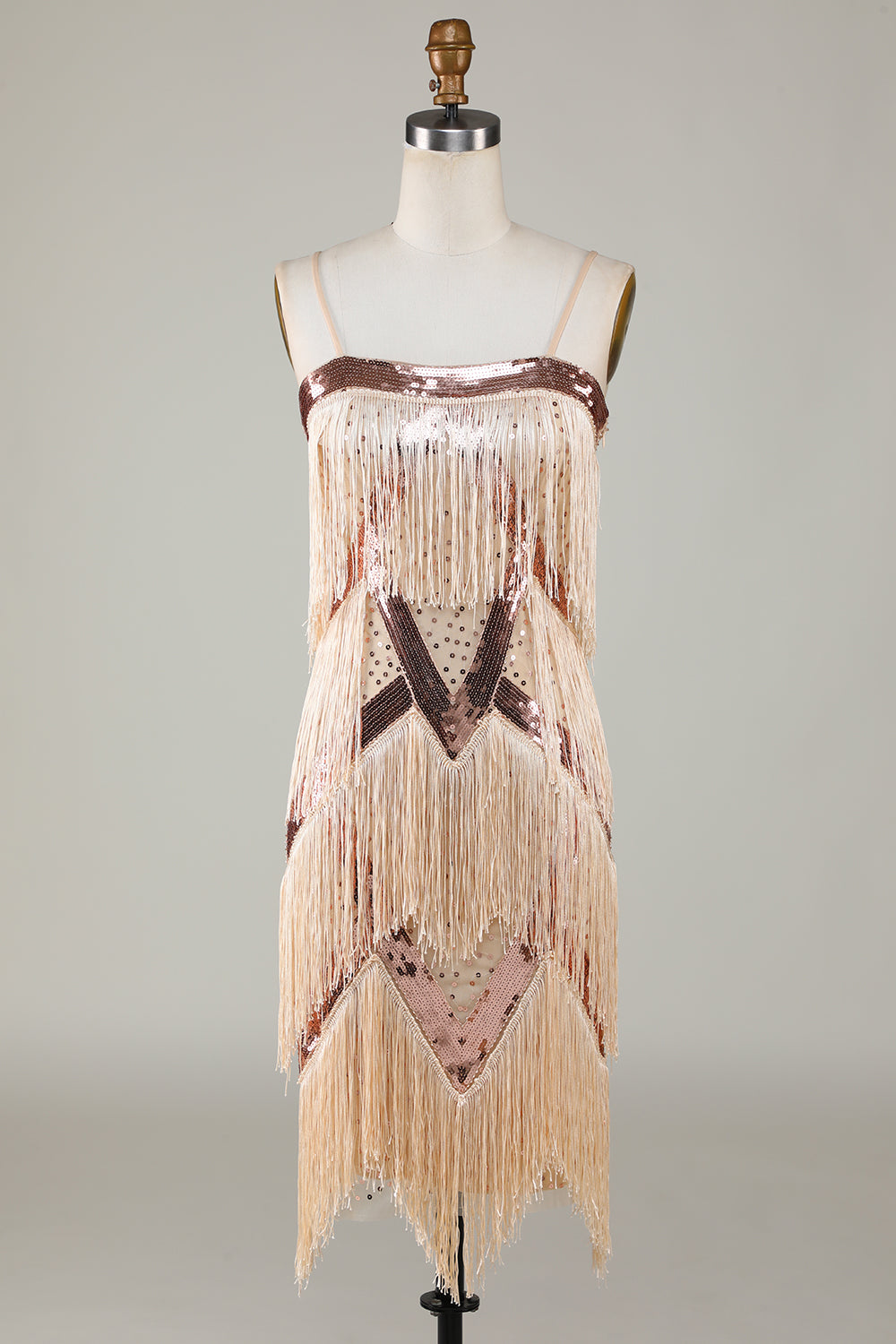 Spaghetti neri paillettes 1920s vestito con frange