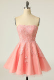 Blush Abito da ballo corto senza spalline con applique