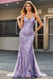 Lilla Sparkly Mermaid Abito lungo da ballo con perline