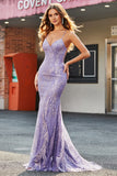 Lilla Sparkly Mermaid Abito lungo da ballo con perline