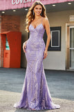 Lilla Sparkly Mermaid Abito lungo da ballo con perline