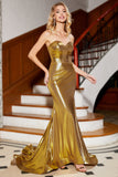 Sirena Sweetheart Corsetto dorato Abito da ballo con fessura