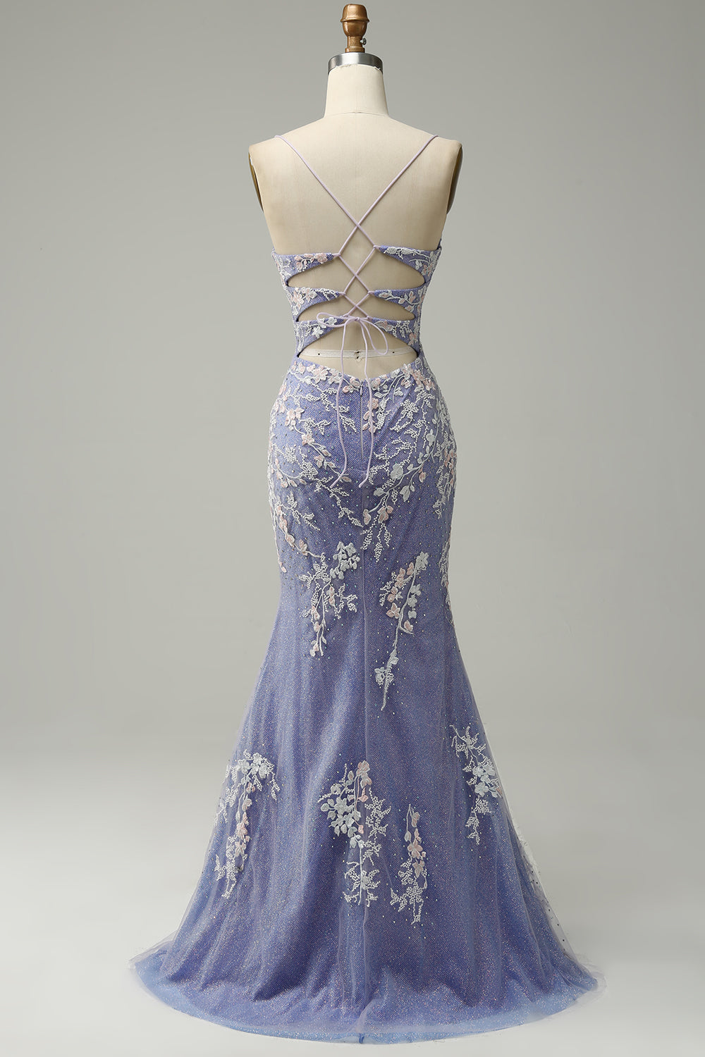 Trendy Sirena Scollo a V Azzurro Abito Lungo Prom con Appliques Fessura