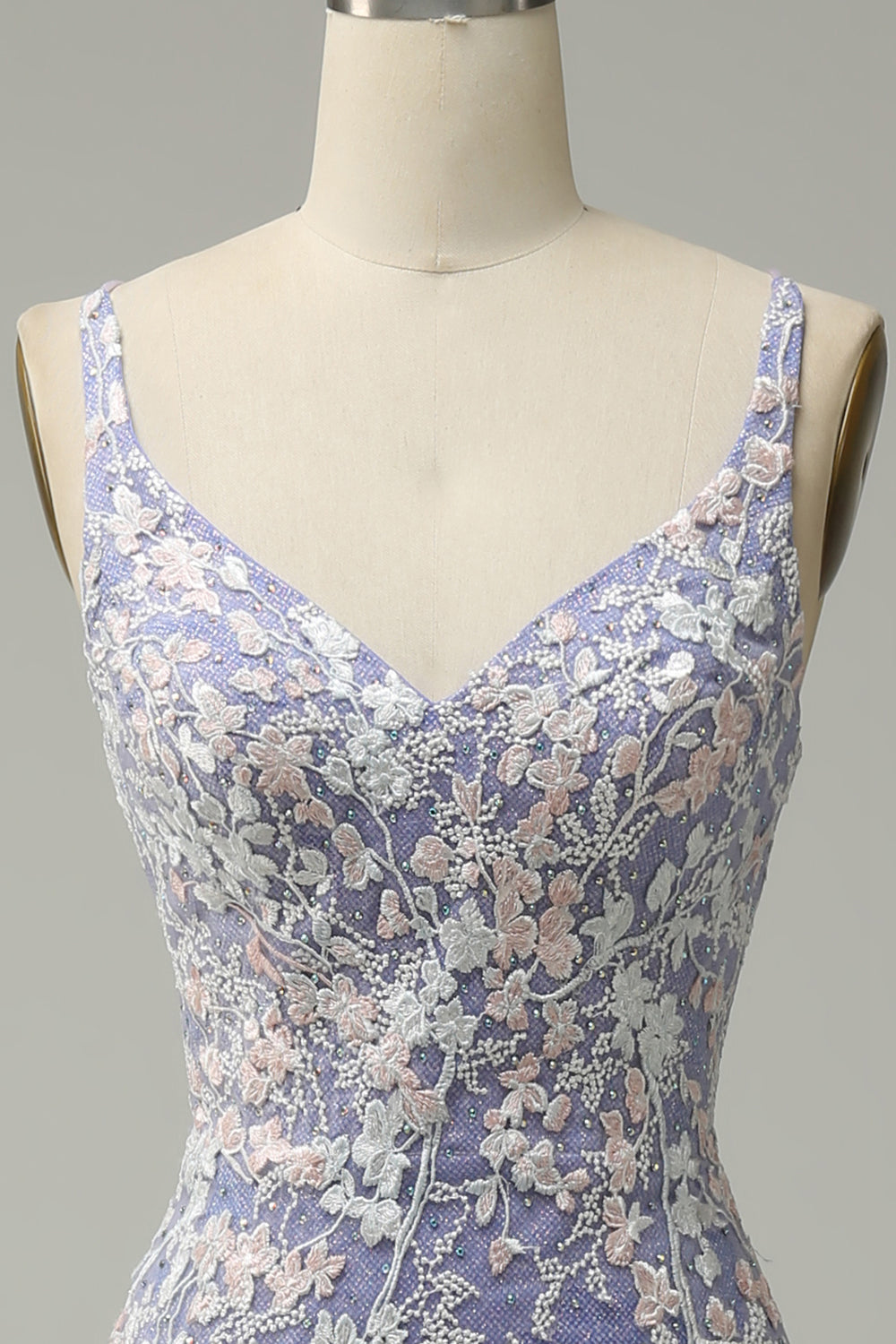 Trendy Sirena Scollo a V Azzurro Abito Lungo Prom con Appliques Fessura