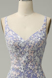 Trendy Sirena Scollo a V Azzurro Abito Lungo Prom con Appliques Fessura