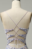 Trendy Sirena Scollo a V Azzurro Abito Lungo Prom con Appliques Fessura