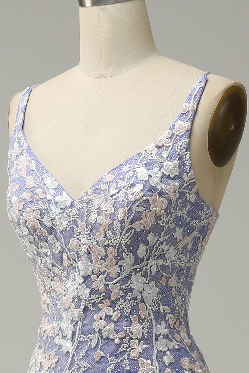 Trendy Sirena Scollo a V Azzurro Abito Lungo Prom con Appliques Fessura