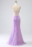 Scintillante Sirena Spalline sottili Paillettes vestito da ballo con fessura