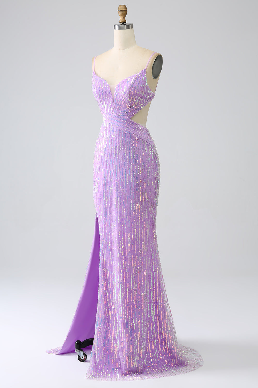 Scintillante Sirena Spalline sottili Paillettes vestito da ballo con fessura